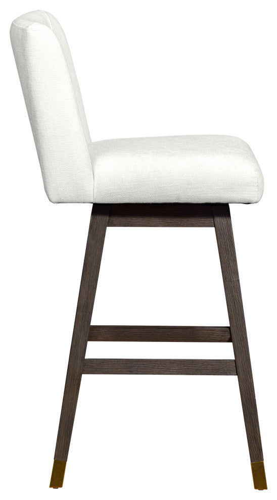Basila Swivel Bar Stool in Grey Oak Wood Finish with Pearl Fabric