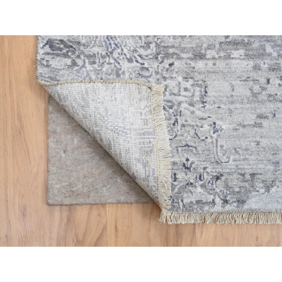 Ivory, Hand Knotted Damask Design, Wool and Plant Based Silk Rug, 10'0" x 13'10"