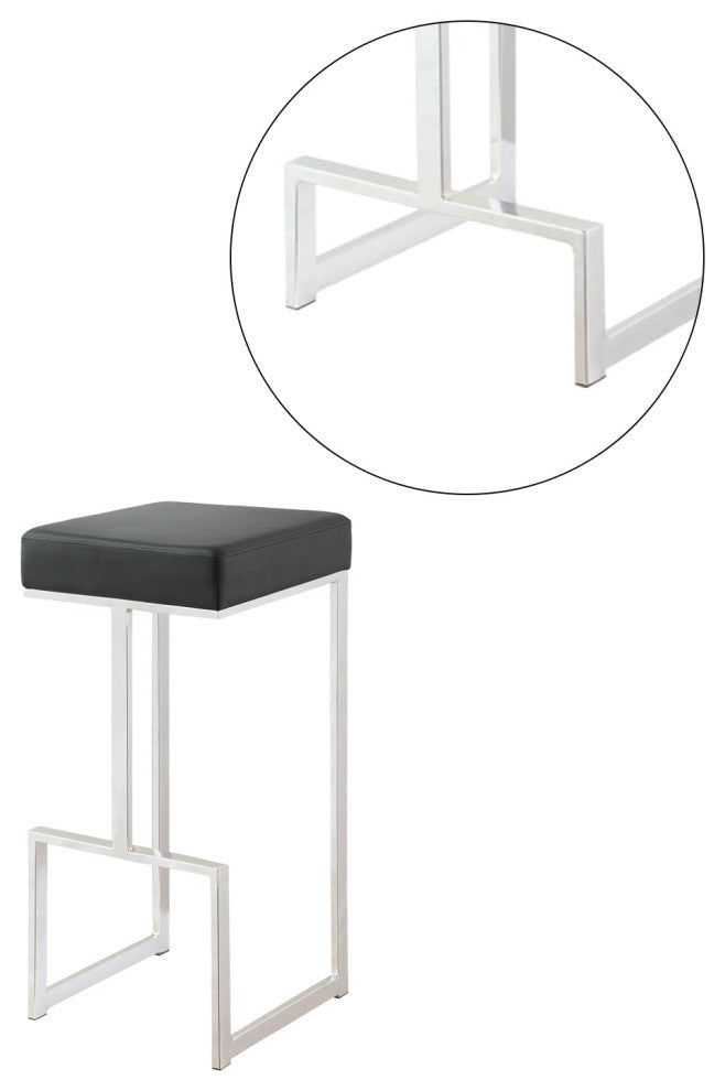 Metal and Faux Leather Bar Stool, Black
