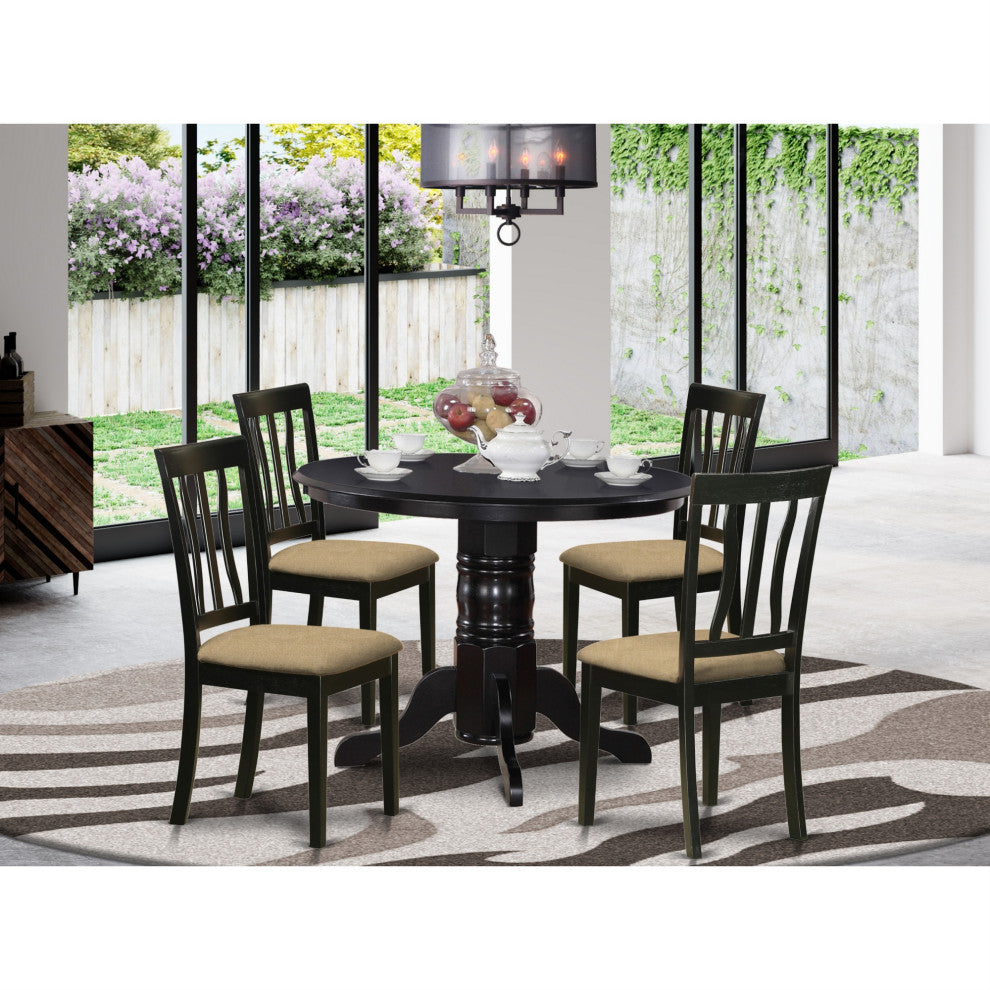 Shan5-Blk-C 5-Piece Dining Room Set- Dinette Table And 4 Kitchen Dining Chairs