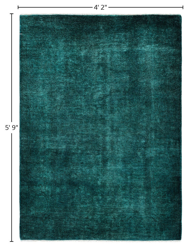 Overdyed One-of-a-Kind Hand-Knotted Area Rug Green, 4' 2" x 5' 9"