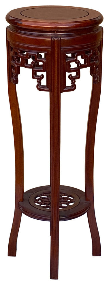 Oriental Round Light Brown Stain Plant Stand Pedestal Table Hws1637