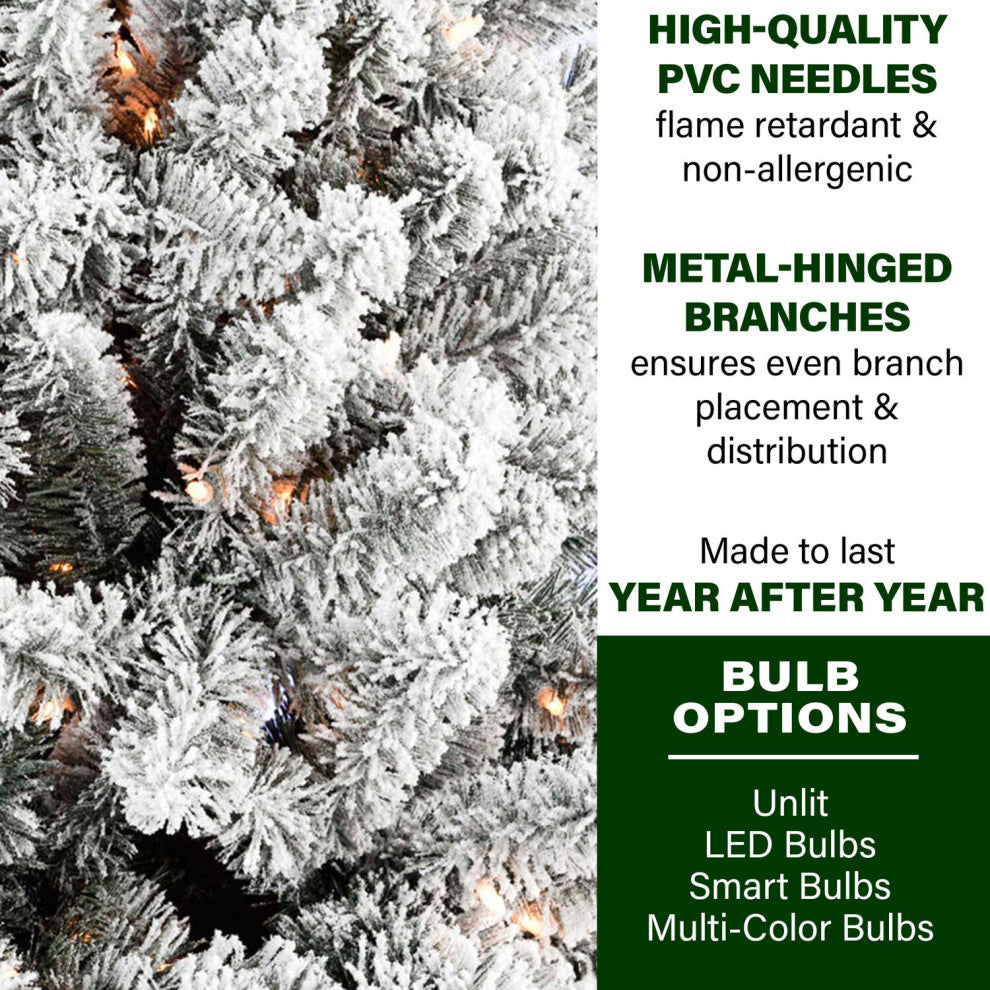 Flocked Alaskan Pine Christmas Tree, 9 Ft., Multi-Color Led String Lighting