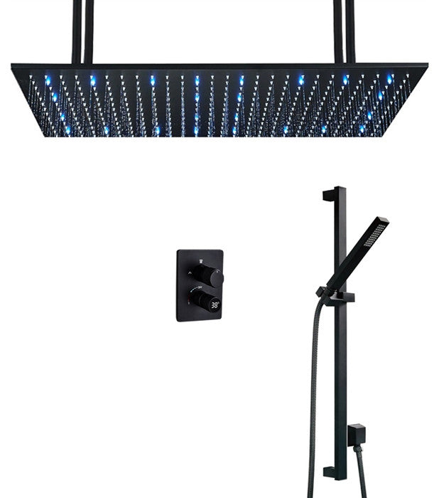 Fontana LED Digital 20*40" Rainfall Shower System, Handheld Shower, Matte Black