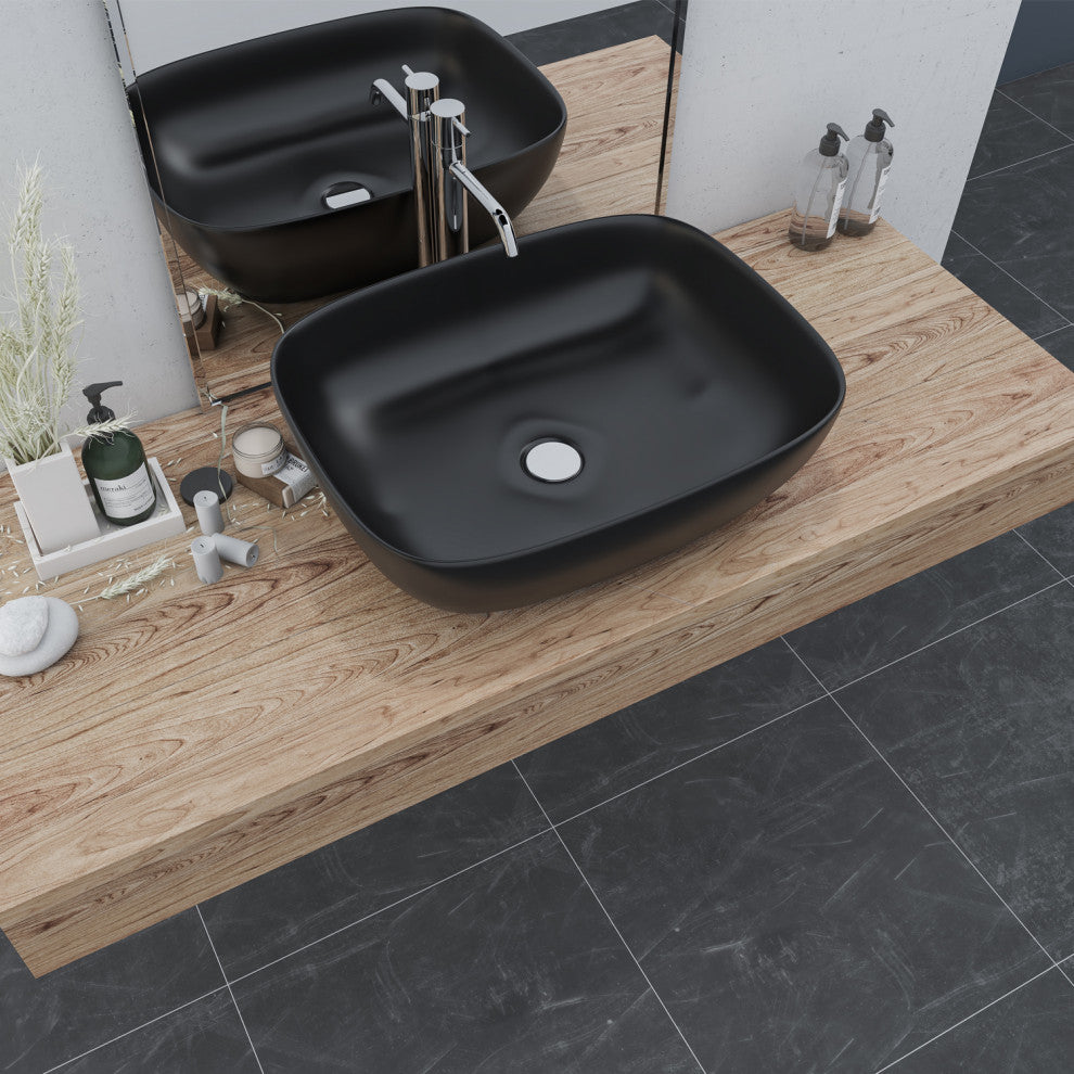 20x16" Oval Black Finish Ceramic Vessel Bathroom Vessel Sink