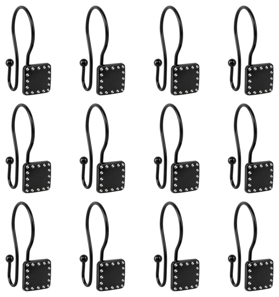 Utopia Alley Shower Hooks - Double Shower Curtain Rings for Bathroom, Black