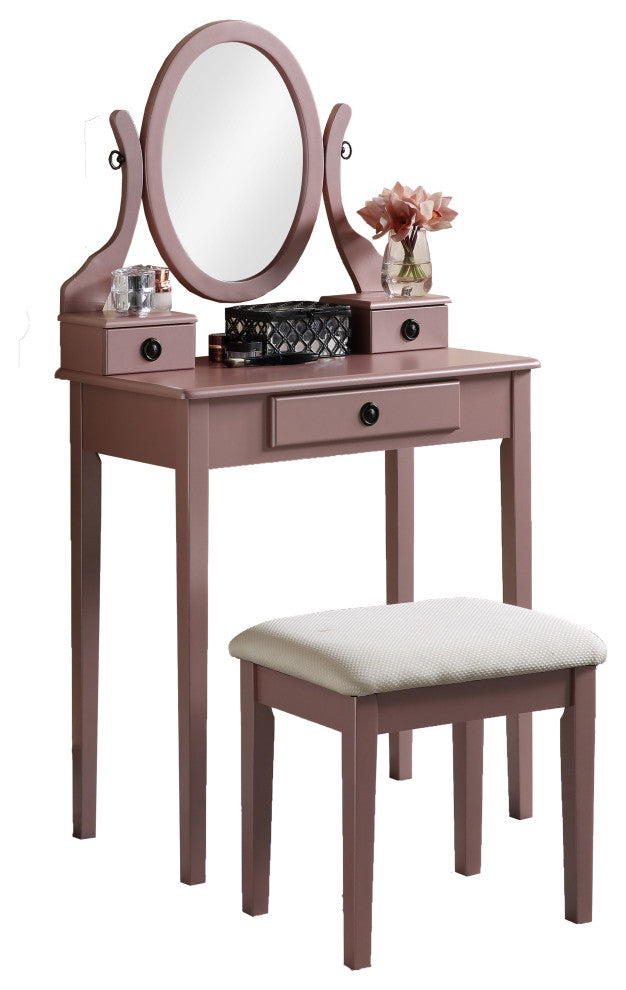 Gewnee Moniys Wood Moniya Makeup Vanity Table And Stool Set, Rose Gold