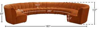Infinity Channel Tufted Velvet Modular Chair, Cognac, 10 Piece