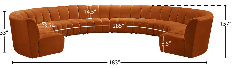 Infinity Channel Tufted Velvet Modular Chair, Cognac, 10 Piece
