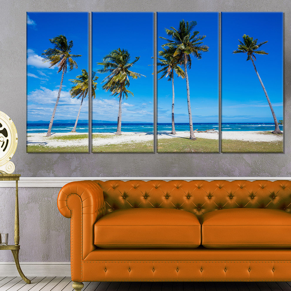 "Bright And Clear Tropical Beach" Seascape Art Canvas, 4 Panels, 48"x28"
