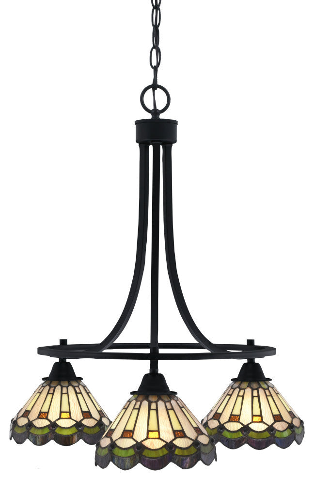 Paramount Downlight 3-Light Chandelier, Matte Black, 7" Cyprus Art Glass