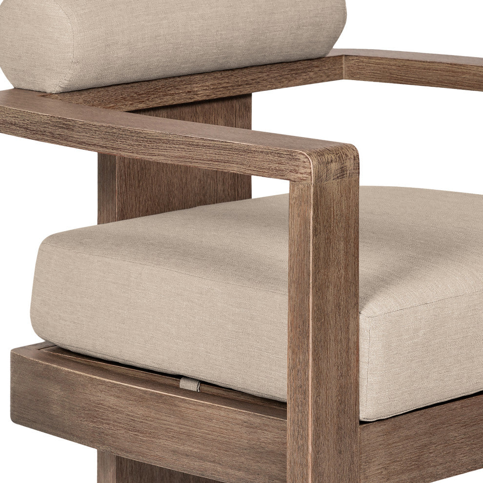 Relic Outdoor Patio Dining Chair, Eucalyptus Wood With Taupe Olefin Cushions