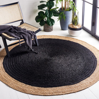 Safavieh Vintage Leather Collection NF801Z Rug, Black/Natural, 5' X 5' Round