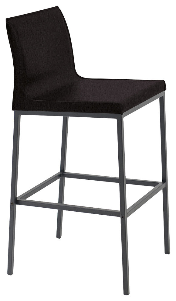 Polo Chrome Stools, Black Powder Base, Brown Bonded Leather