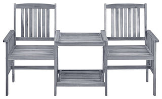 vidaXL Solid Acacia Wood Patio Chairs with Tea Table and Cushions Garden Seat