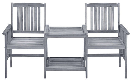 vidaXL Solid Acacia Wood Patio Chairs with Tea Table and Cushions Garden Seat