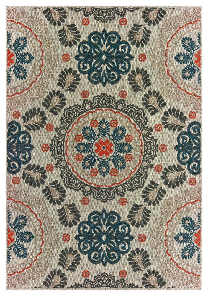 Oriental Weavers Latitude Grey/ Blue Floral Indoor/Outdoor Rug 6'7"X9'2"