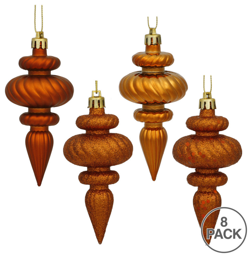 Vickerman N500018 4" Burnished Orange 4-Finish Finial Ornament, 8 Per Box