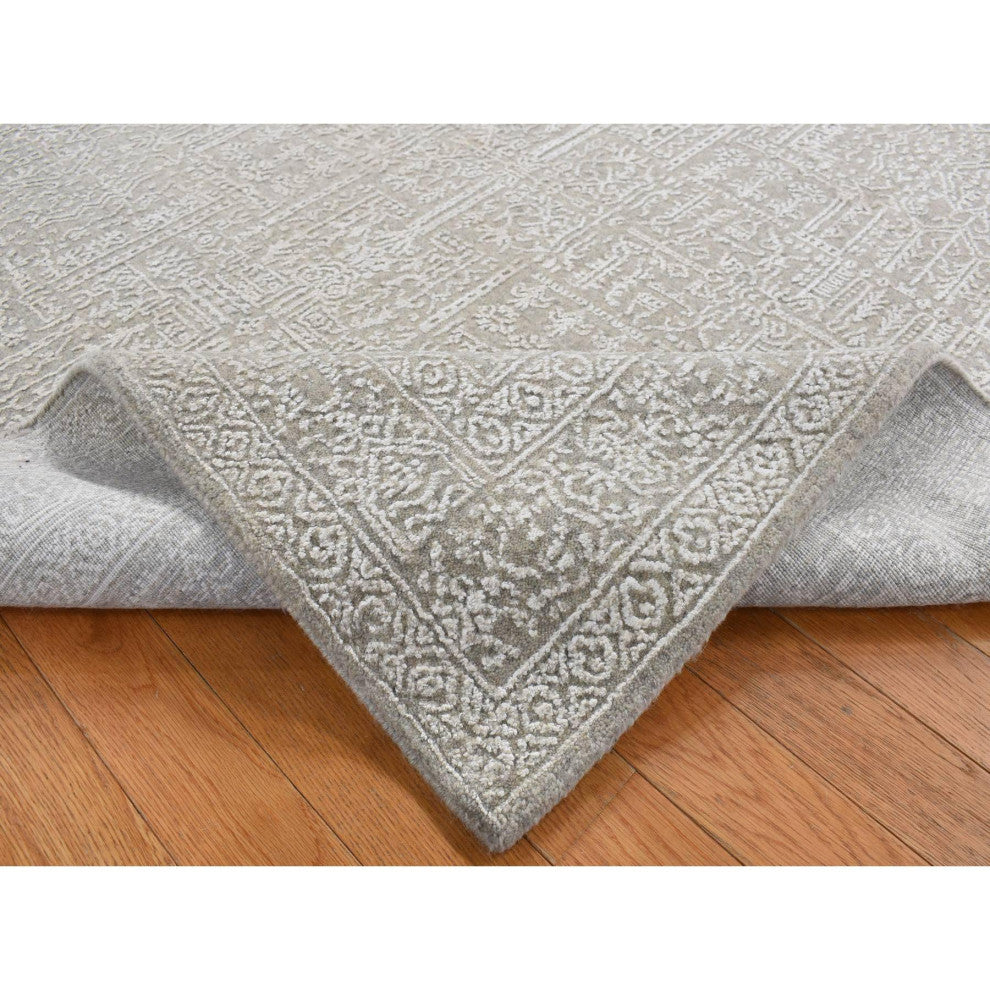 Dorian Gray Wool and Plant Based Silk Fine Jacquard Hand Loomed Rug 5'9"x9'