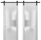 Glass Double Barn Doors 48 x 80 | Planum 4114 White Silk | 13FT Rails