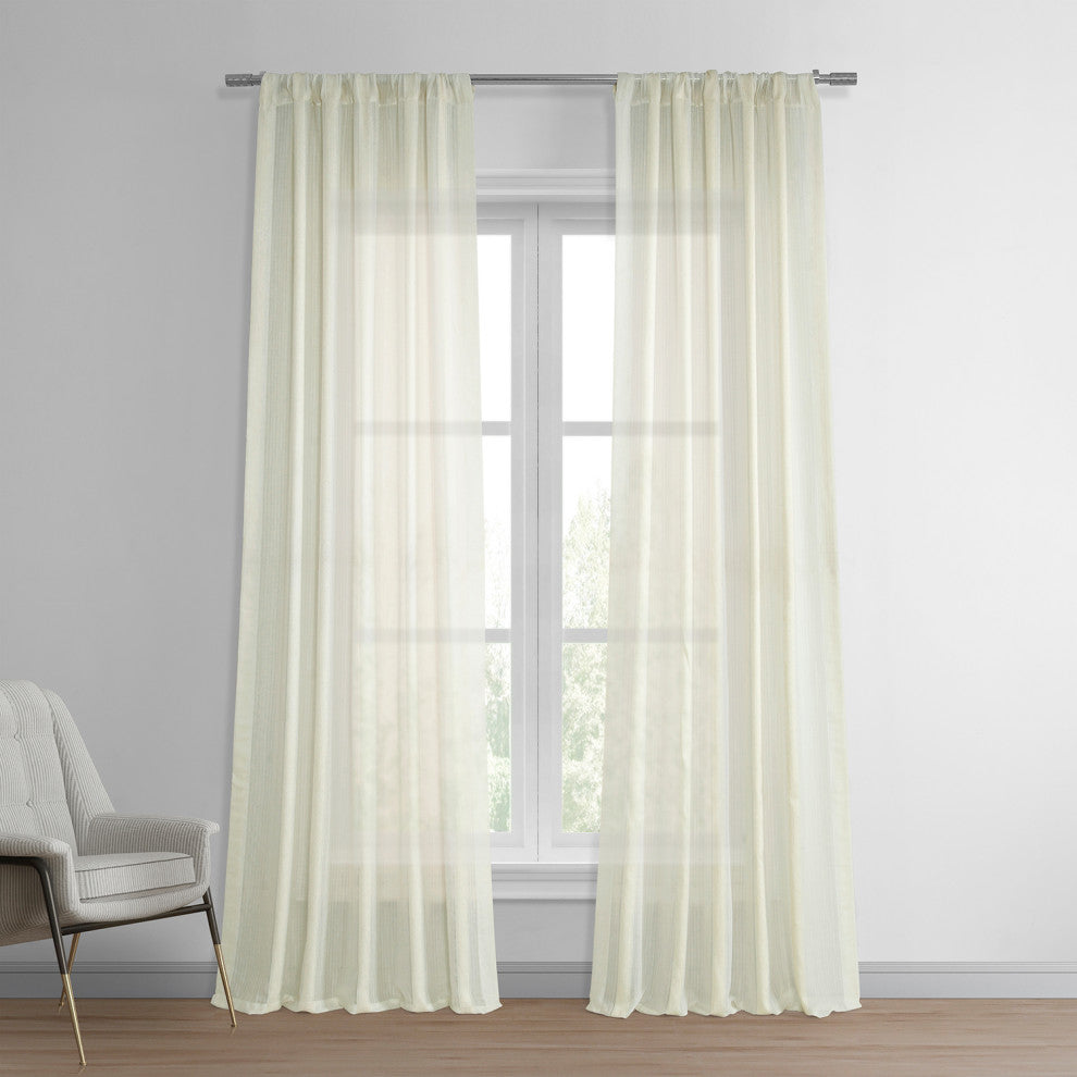 Antigua Off White Striped Linen Sheer Curtain Single Panel, 50"x84"