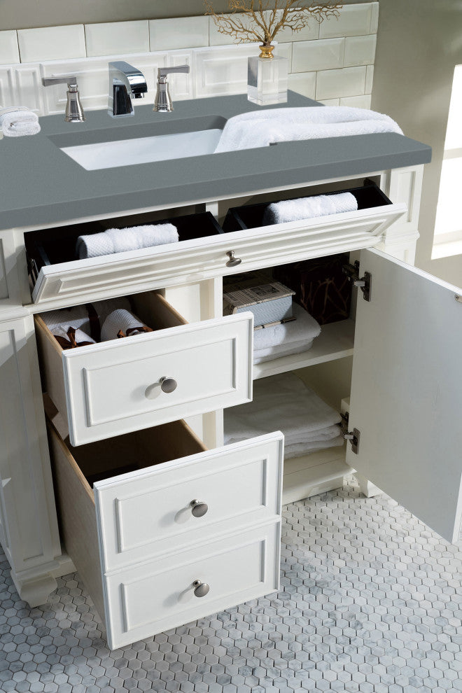 James Martin 157-V36-BW-3CBL Bristol 36" Single Vanity Bright White Quartz Top
