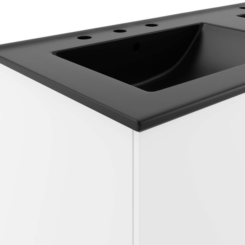 Double Sink Vanity Cabinet, Black White, Ceramic, Modern, Hotel Bathroom