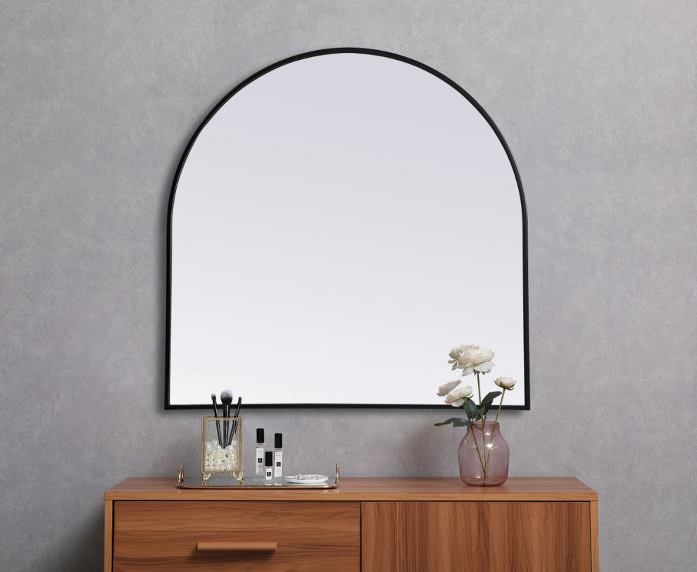 Elegant Decor Metal Frame Arch Mirror 36X36" in Black