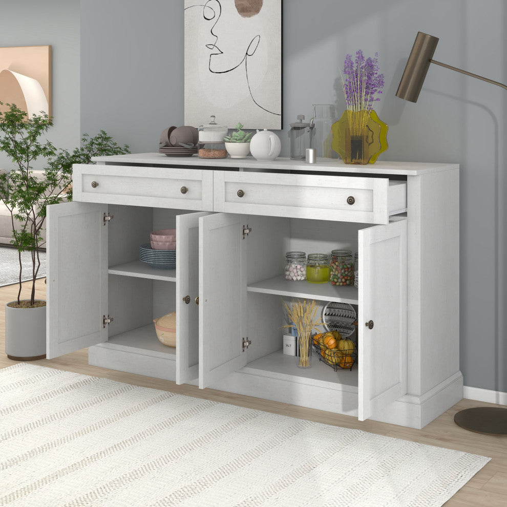 TATEUS 58" Kitchen Sideboard Storage Buffet Cabinet, Antique Whit