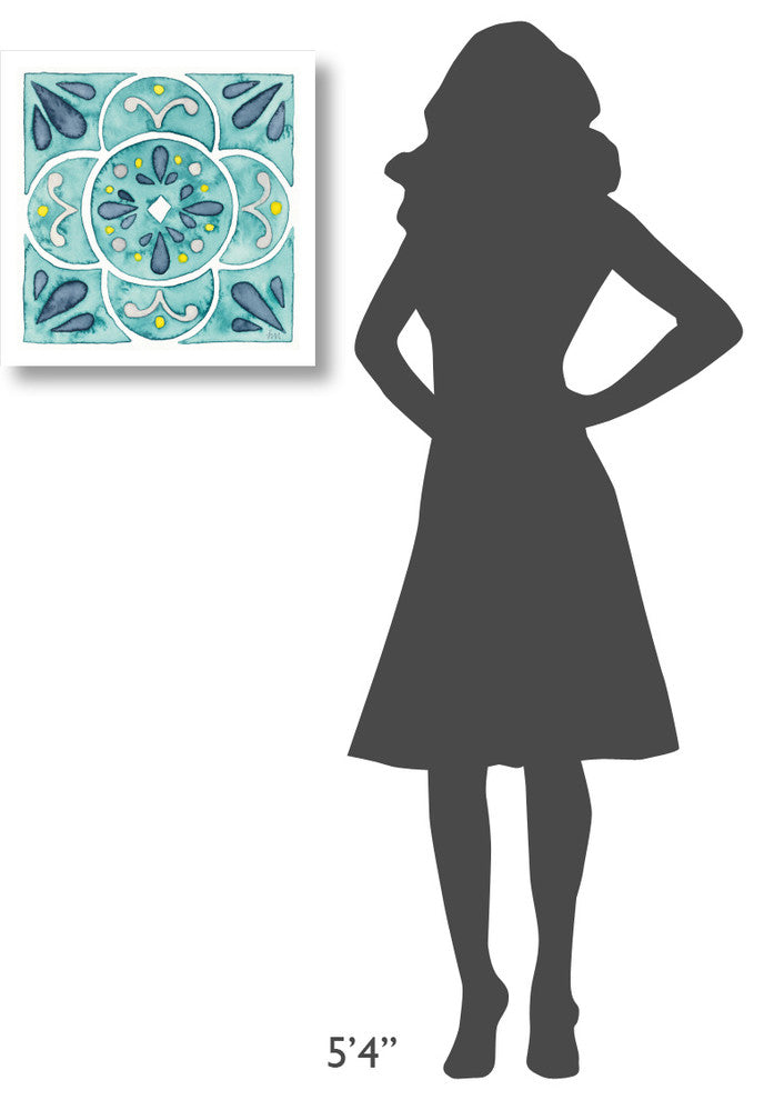 "Garden Getaway Tile VII Teal" Digital Paper Print by Laura Marshall, 20"x20"