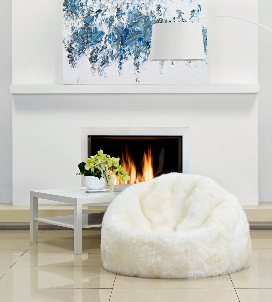 Sheepskin Longwool Lambskin Bean Bag, Ivory