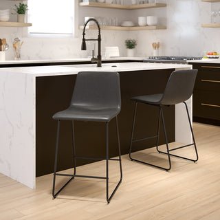 24 inch LeatherSoft Counter Height Barstools, Set of 2, Gray