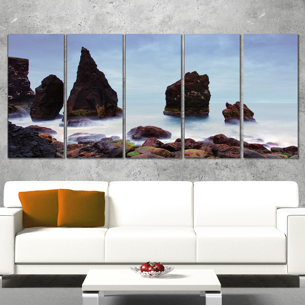 "Sharp Rocky Coastline Raykjanes" Wall Art, 60"x28", 5-Panels
