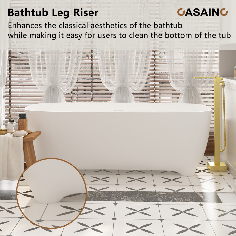 67in Adult-Sized Freestanding Soaking Tub with Raised Pedestal in Matte White