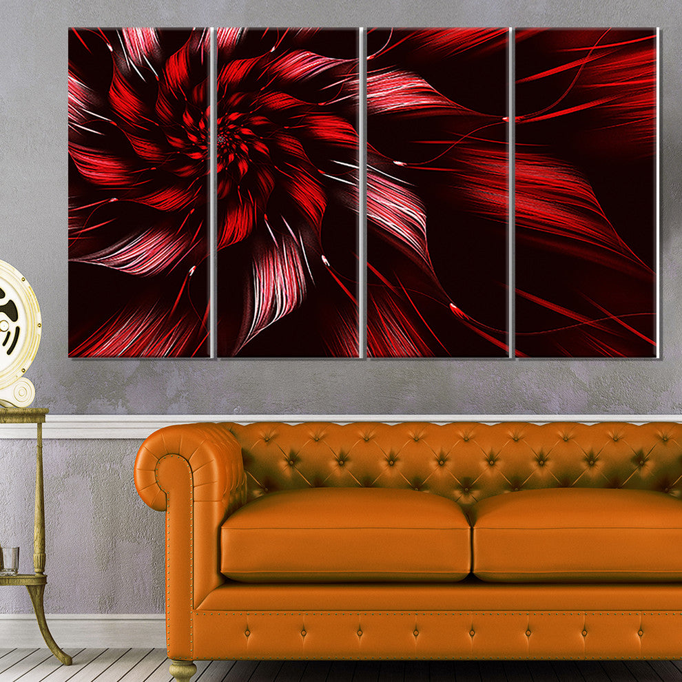 Multicolor Symmetrical Fractal Flower, Floral Canvas Print, 48"x28", 4 Panels