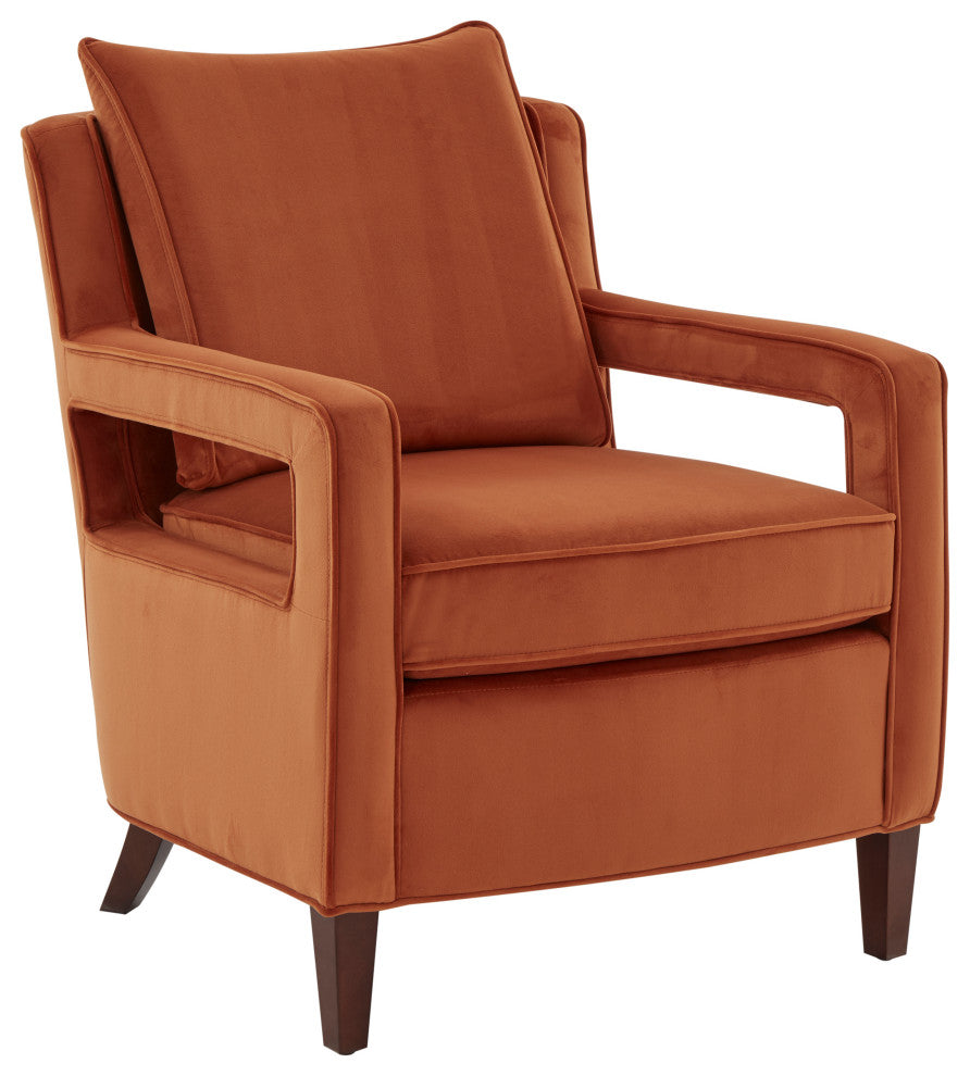 Questa Mid Century Velvet Accent Arm Chair, Burnt Orange