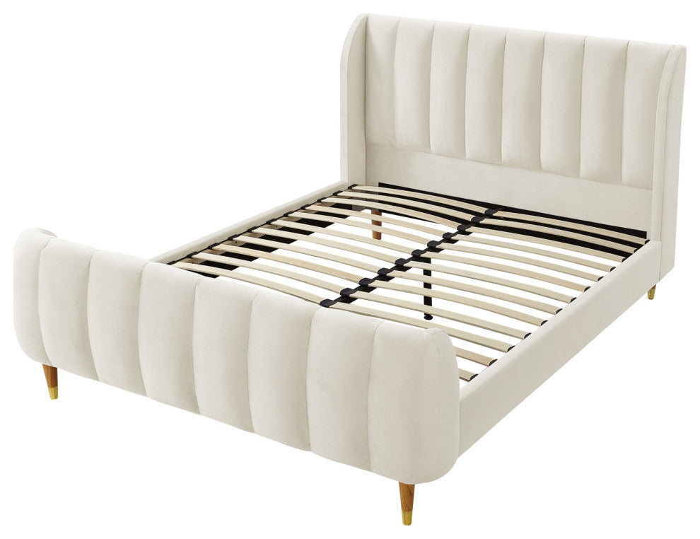 Loft Lyfe Eliyahu Bed Upholstered, Beige Velvet King