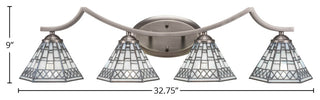 Zilo 4 Light Bath Bar, Graphite Finish, 7" Pewter Tiffany Glass