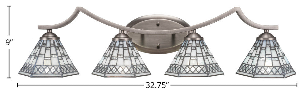 Zilo 4 Light Bath Bar, Graphite Finish, 7" Pewter Tiffany Glass