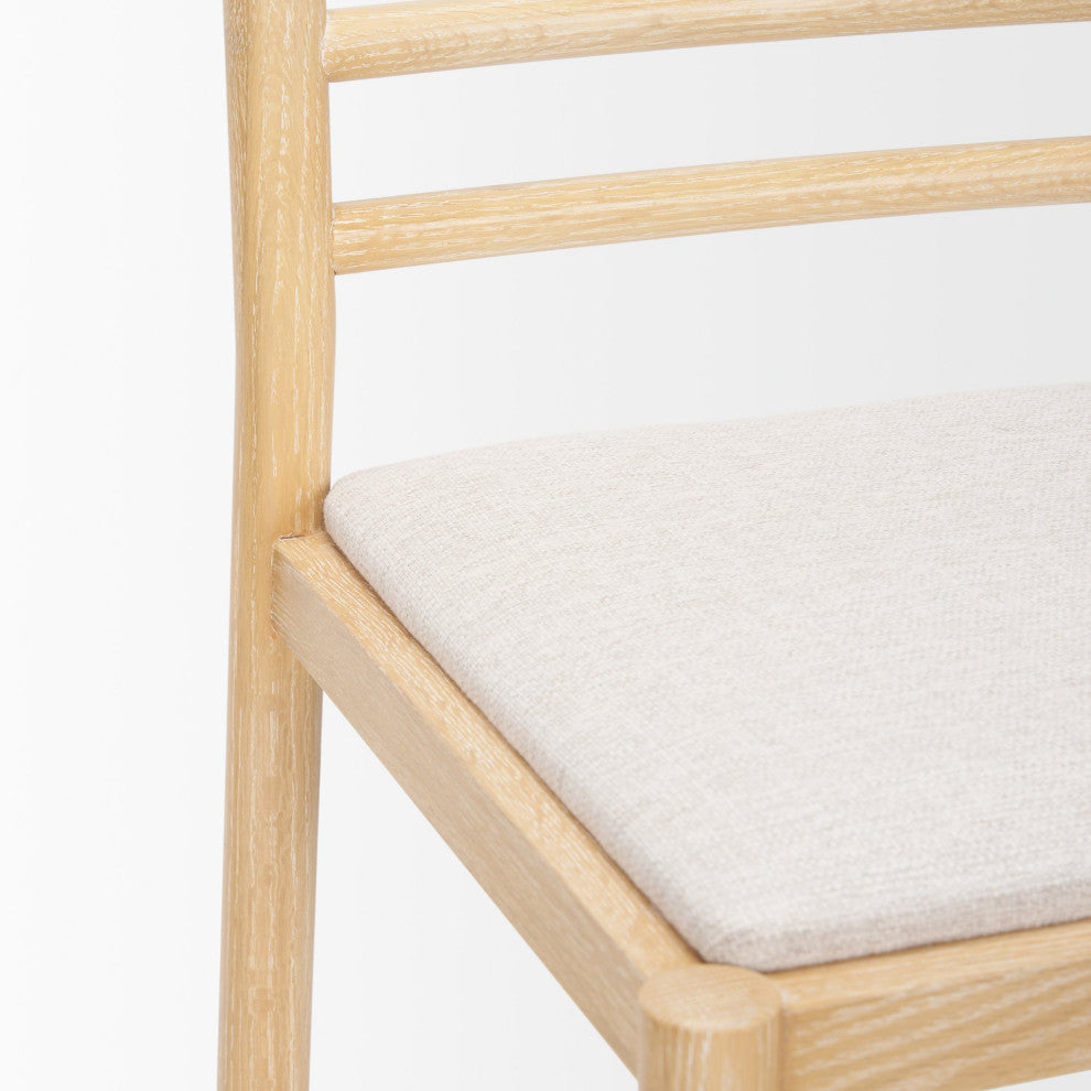Sam Counter Stool W/ Light Brown Wood Frame and Beige Upholstered Seat
