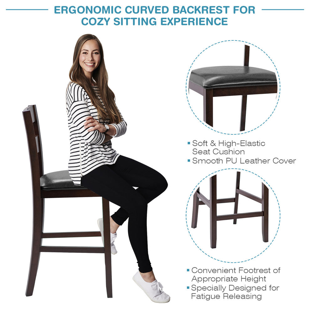 Costway 2-Pieces Bar Stools Counter Height Chairs w/ PU Leather Seat Espresso