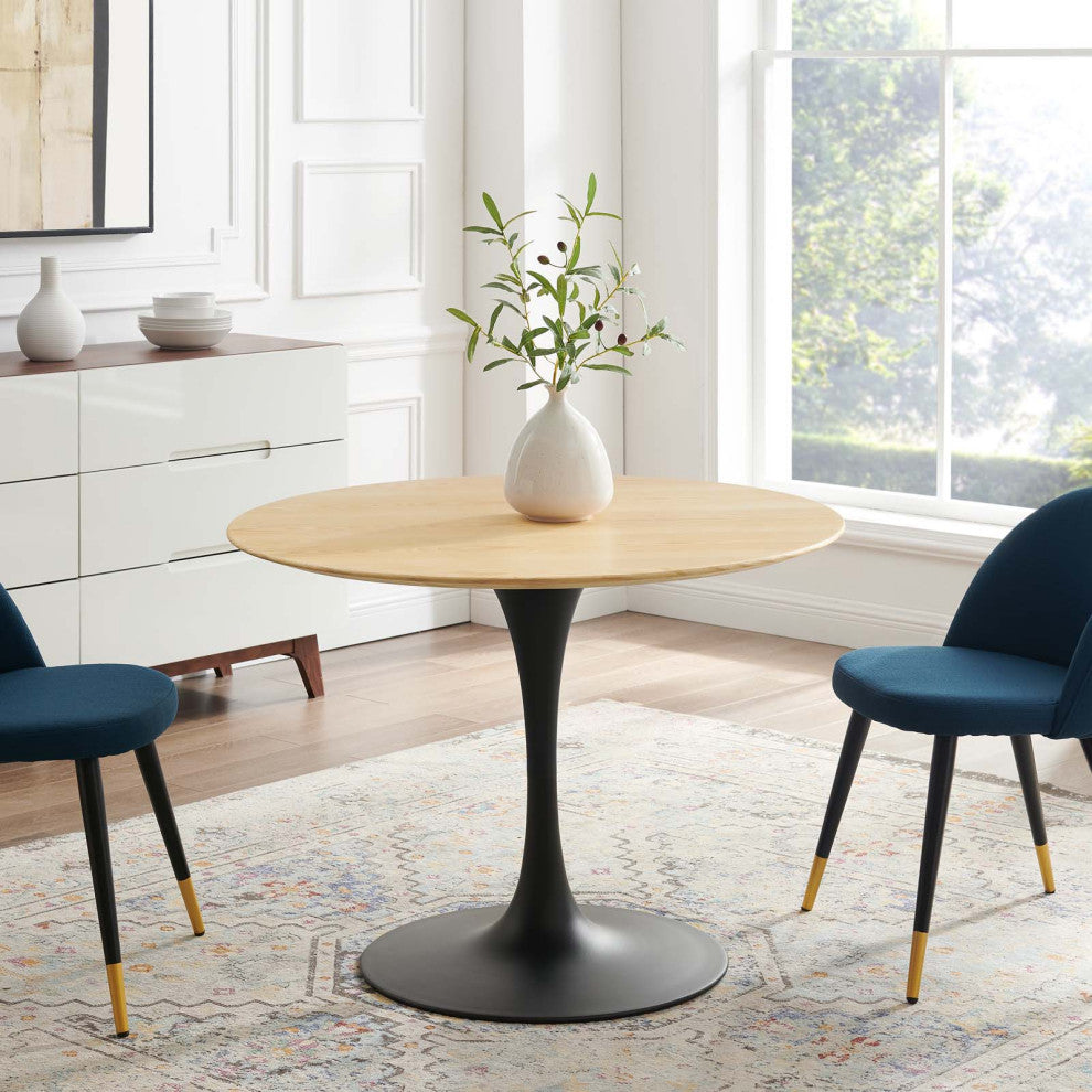 Dining Table, Round, Wood, Black Brown Natural, Modern, Cafe Bistro Restaurant
