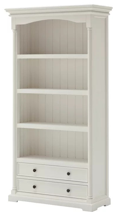 Tall Bookcase, Hardwood Frame & Lower Storage Drawers With Pull Handles, White