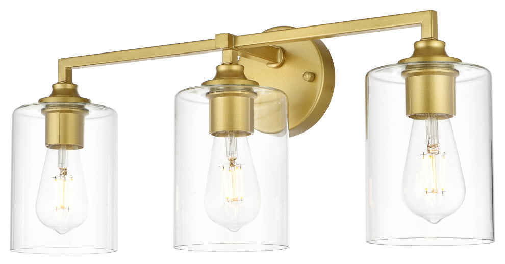 3 Light Brass And Clear Bath Sconce