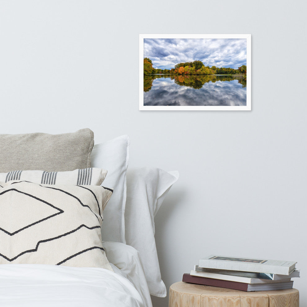 Autumn Reflections Rural Landscape Framed Photo Paper Wall Art Prints, White, 12" X 18"