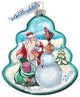 Hand Painted Santa With Snowman Tree Glass Scenic Ornament