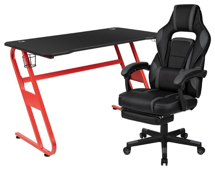 Flash Furniture Gaming Desk and Racing Reclining Chair Set in Black