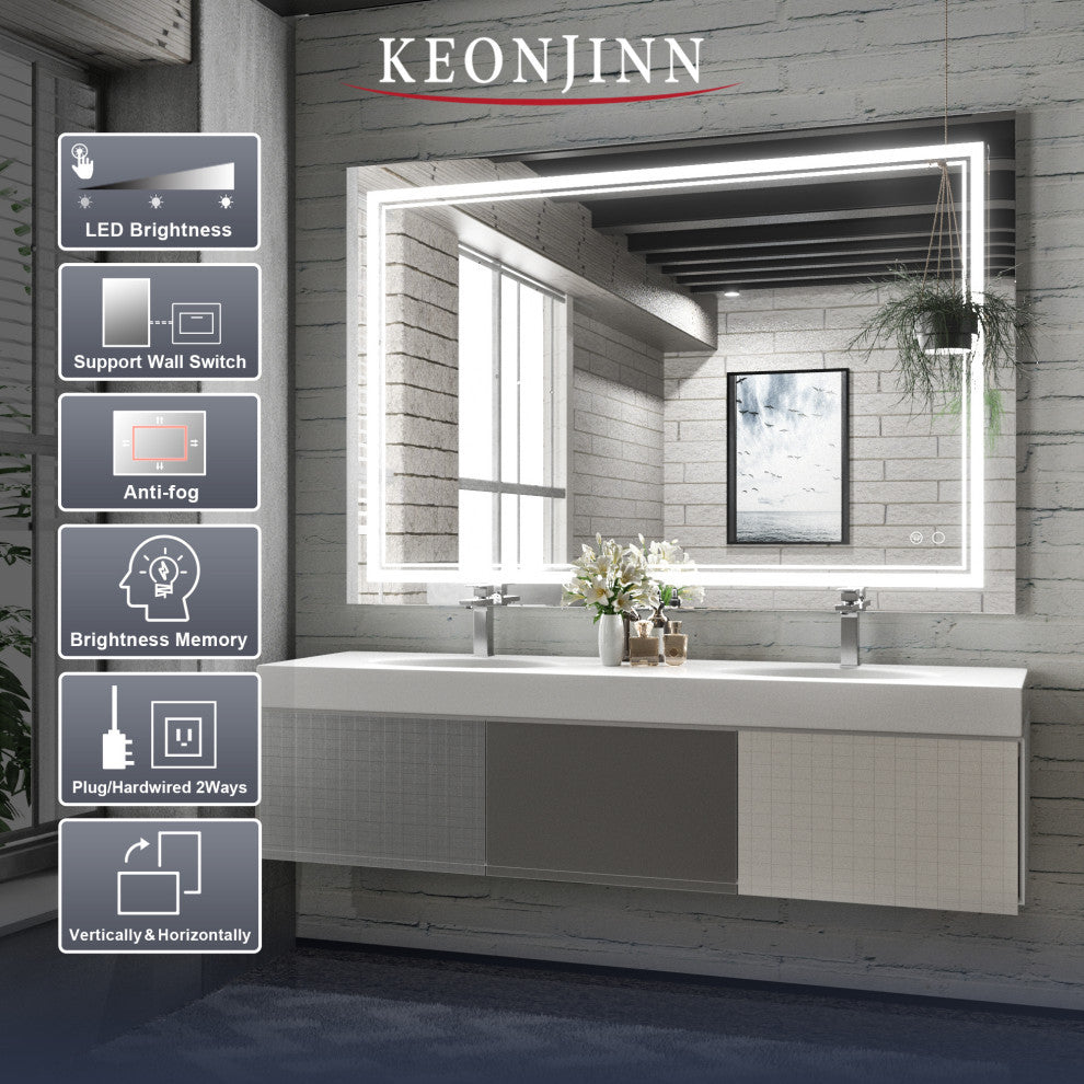 LED Bathroom Mirror, Anti-Fog Memory Dimmable IP54 Waterproof, 40"x28"