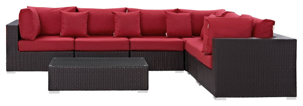 Modway Convene 7-Piece outdoor Patio Sectional Set, Expresso Red