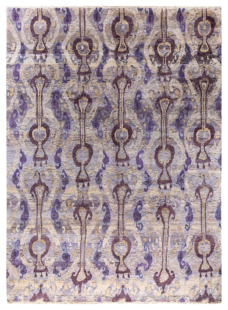 Ikat, One-of-a-Kind Handmade Area Rug - Purple, 9' 0" x 12' 3"